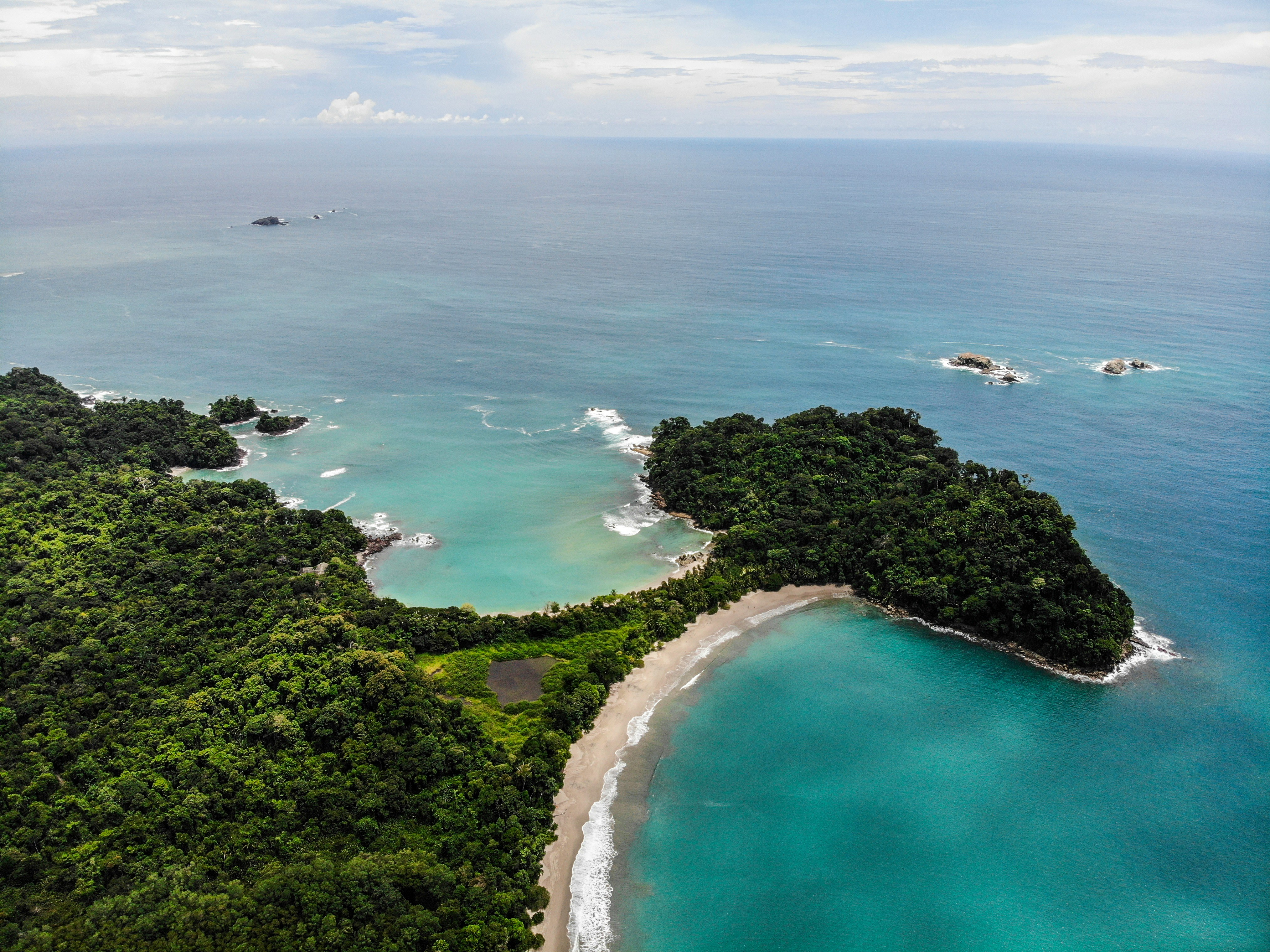 Aerial view of the protected coastline at Manuel Antonio National Park.